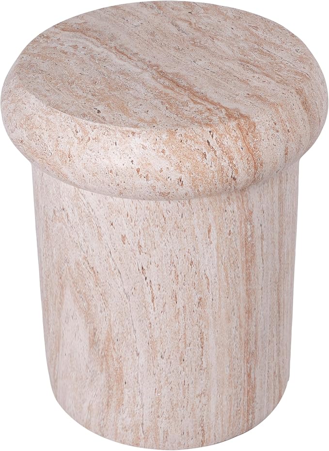 Christopher Knight Home 18.11 Inch Sculptural MGO Side Table Modern Round End Table Faux Travertine Indoor Outdoor Pedestal Accent Table