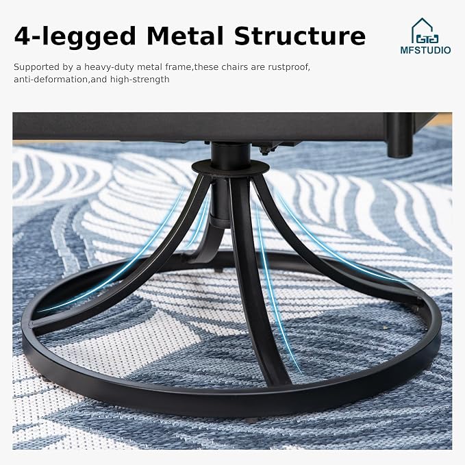 MFSTUDIO 7-Piece Patio Dining Set, Swivel Metal Chairs, Umbrella Hole | 59" Rectangular Metal Table, Black, Removable Cushions