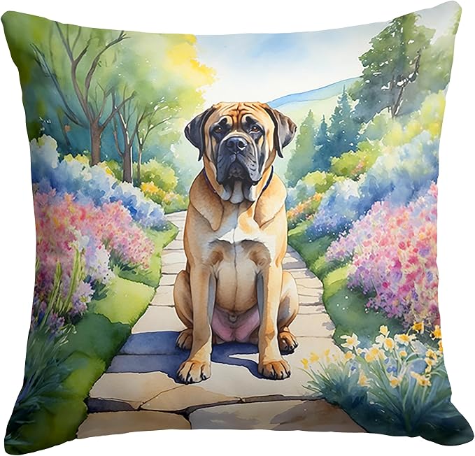 Caroline's Treasures Mastiff Spring Path Throw Pillow Machine Washable, Indoor Outdoor Decorative Pillow for Couch, Bed or Patio, 14Hx14W