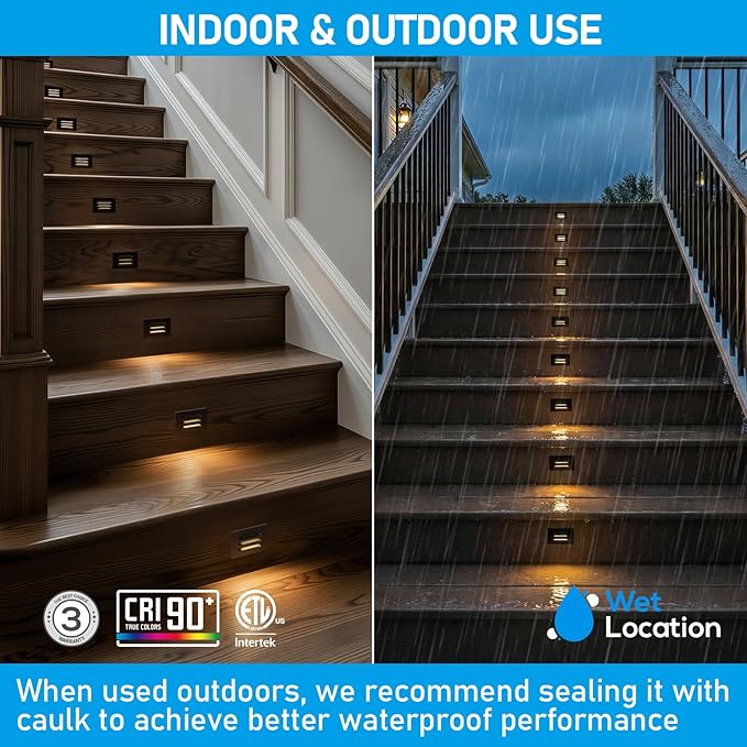 LEONLITE 12-Pack 5CCT 120V LED Step Lights, 3.5W Dimmable Horizontal Louvered Stair Lights Indoor Outdoor, Wet Location, CRI90, ETL, 2700K/3000K/3500K/4000K/5000K, Aluminum, Black