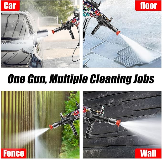 Swivel Pressure Washer Gun 3600 PSI – Easy Pull Trigger Handle with 3/8" Quick Connect Plug, Foam Cannon Compatible for Car, Home & Outdoor Cleaning (Colorful Graffiti)