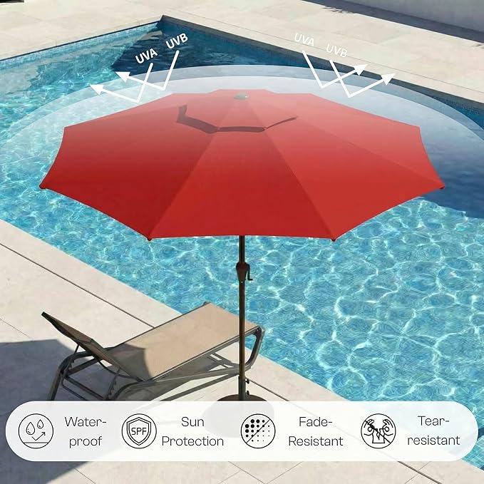 Outdoor Patio Umbrella, 2 Tiers Market Table Umbrella with 8 Sturdy Ribs, Push Button Tilt and Crank, UPF50+ UV Protection for Deck, Pool, Garden and Backyard