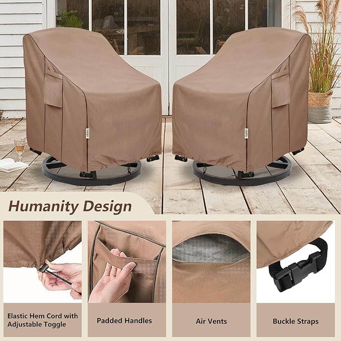 Patio Chair Covers for Outdoor Furniture Waterproof, Heavy Duty Waterproof Outdoor Swivel Chair Cover (33"W x35"D x36"H - Brown)