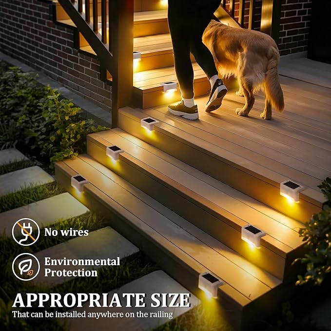 Solar Deck Lights Outdoor Waterproof, Solar Powered Fence Lights for Outside Stairs, Step, Yard, Patio, Garden and Pathway Decor(Warm White) 12Pack