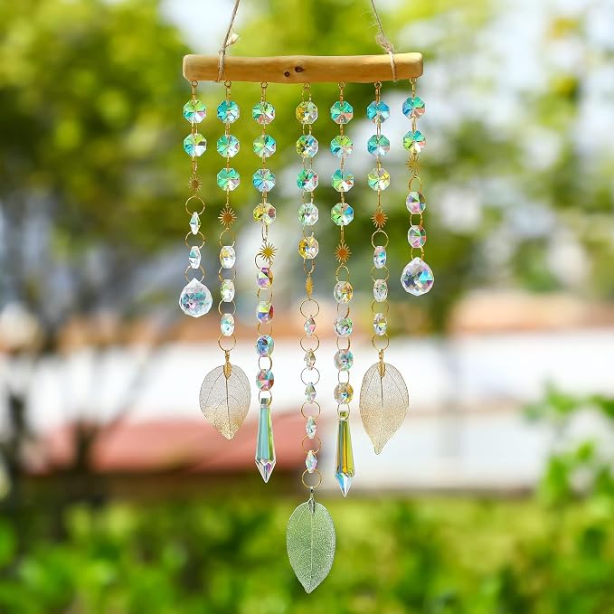 13inch Crystal Leaf Suncatcher for Window Hanging Rainbow Maker Sun Catcher | Glass Wind Chimes Styles Crystal Prisms Sun Catcher Indoor Window Home Garden Decoration Gift For Mom Women