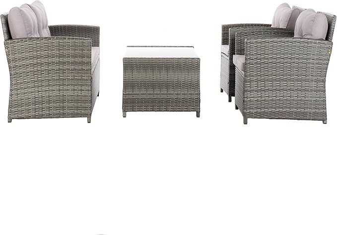 Safavieh PAT7516B Collection Vellor Grey 4-Piece Outdoor Living Patio Set, Grey/Grey