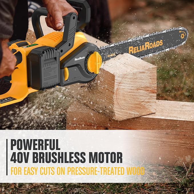 ReliaRoads 16-Inch Brushless Chainsaw, 40V (2 x 20V MAX) Cordless Battery Powered Chain Saw Kit (Includes 2 Chains) Compatible DeWALT Battery for Wood/Tree Cutting and Pruning (Battery Not Included)
