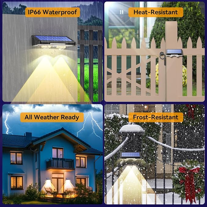 TECKNET Solar Fence Lights Outdoor, Solar Lights for Driveway Fence(12Pack) | 3 Color Modes, IP66 Waterproof with High-Brightness LEDs for Patio, Wall, Railing and Backyard