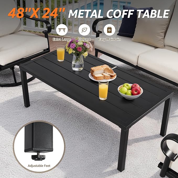 NATURAL EXPRESSIONS 4 Piece Patio Furniture Set, Vintage Metal Outdoor Conversation Set with High Back Chairs, 5.5" Thick Cushions for Balcony, Porch
