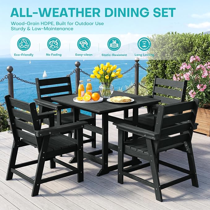 HDPE Dining Chair, Set of 2, Black