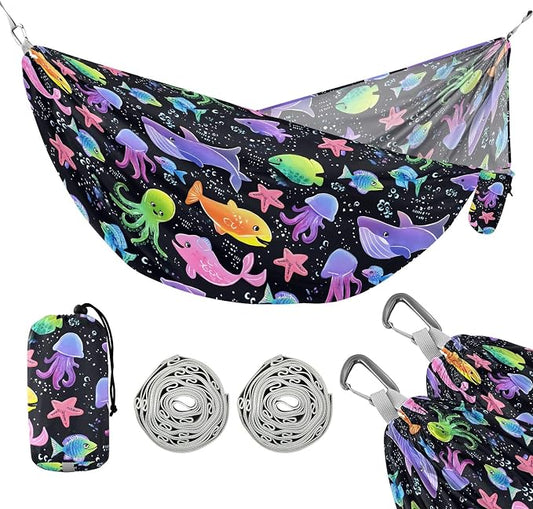 Camping Hammock Outdoor Hammocks for Outside Cute Marine Animal Beach Trees Portable Lightweight with Pockets Tree Straps Indoor