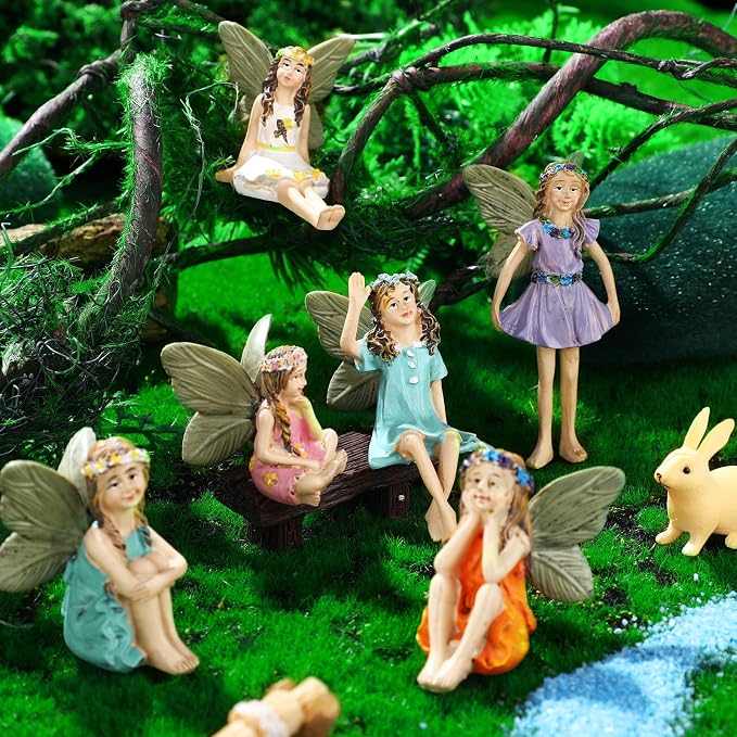 Roowest 19 Pcs Fairy Garden Kit, Miniature Fairy Garden Accessories Outdoor | Small Figurines with Animals Mushroom Pond Bridge, Resin Ornaments, DIY Micro Landscape Decor