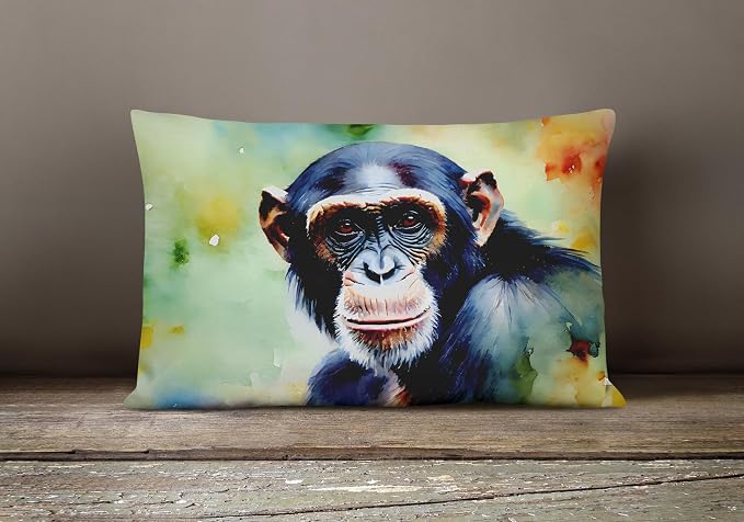 Caroline's Treasures DAC2896PW1216 Chimpanzee Throw Pillow Machine Washable, Indoor Outdoor Decorative Pillow for Couch, Bed or Patio, 12HX16W