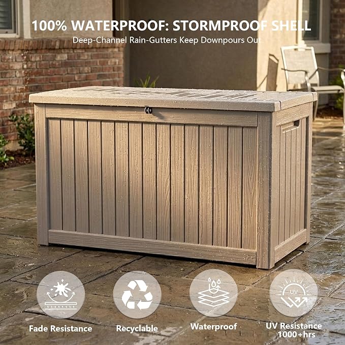 Outdoor Storage Box, 270 Gallon Waterproof Deck Box [Upgraded 3.0], Super-Sized Gas-Spring Resin Trunk for Large Seat Pillows, Heavy-Duty Lockable Backyard Storage Sofa, Garden Lawn, Grey