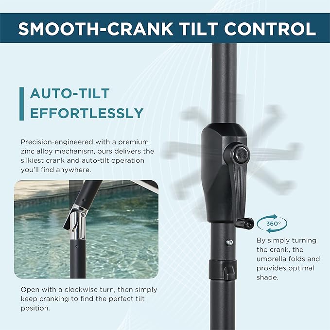 9FT Outdoor Patio Umbrella with Crank Lift & Auto Tilt - Market Umbrella, 8 Heavy-Duty Ribs, UV Resistant & Water-Repellent for Garden, Deck, Poolside & Backyard