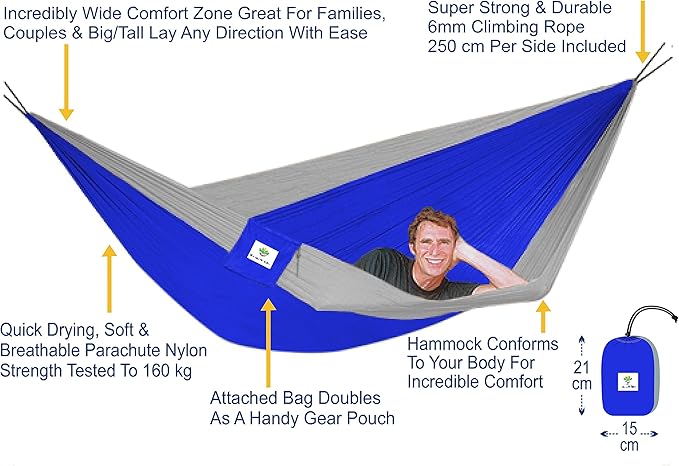 Hammock Bliss Triple - The Largest Portable Hammock on Planet Earth. Huge, King Plus Size, Multi Person, Family, 2 or 3 or Tall Person Camping Hammock. Extra Wide, Extra Long, Extra Comfortable