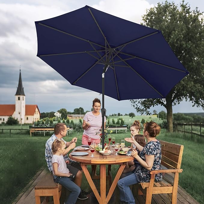 FLAME&SHADE 11 ft Patio Umbrella - Table Umbrella Outdoor with Push Button Tilt and Crank, UV Protection, 8 Sturdy Ribs, Market Umbrella for Garden, Deck, Backyard, Lawn, Pool and Beach(Navyblue)