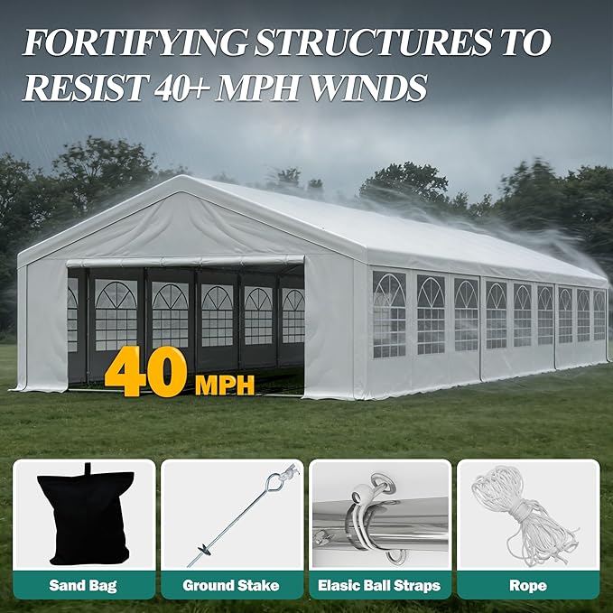 GARTOO 20' x 60' Canopy Party Tent & Carport - Heavy Duty Outdoor Wedding Gazebo with 4 Sand Bags, Event Shelter Canopy for Outdoor Event, Wedding, Birthday Party