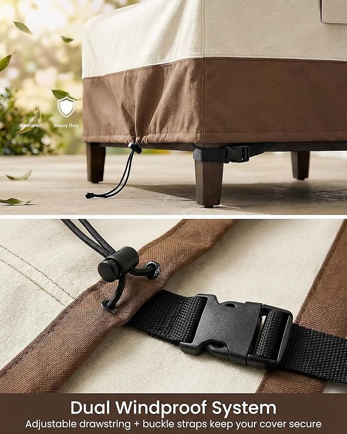Patio Furniture Covers Set for 3-Piece Bistro Sets, Heavy-Duty 600D Waterproof Outdoor Furniture Covers for 2 Chairs&Side Table,UV Resistant, All-Season Protection for Patio,Porch Backyard,Beige&Brown