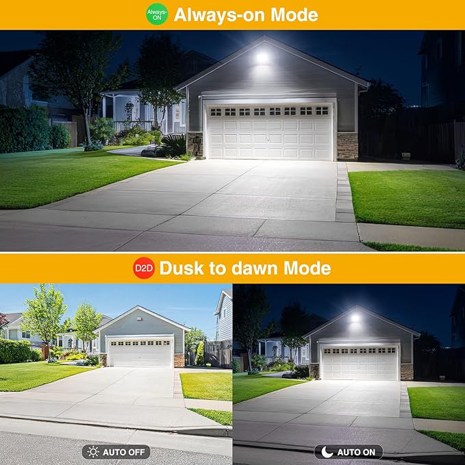 Onforu 100W Dusk to Dawn LED Outdoor Flood Light with Timer, 9000LM Adjustable Brightness Work Light, IP66 Waterproof Security Light with Plug for Yard 2 Pack