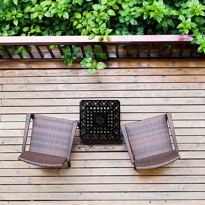 YKSY&YKSY Jardin DE Centennial Cast Aluminum Outdoor Side Table,Anti-Rust Outdoor End Table,Patio Coffee Bistro Table for Indoor,Garden,Porch,Balcony(Square Black)