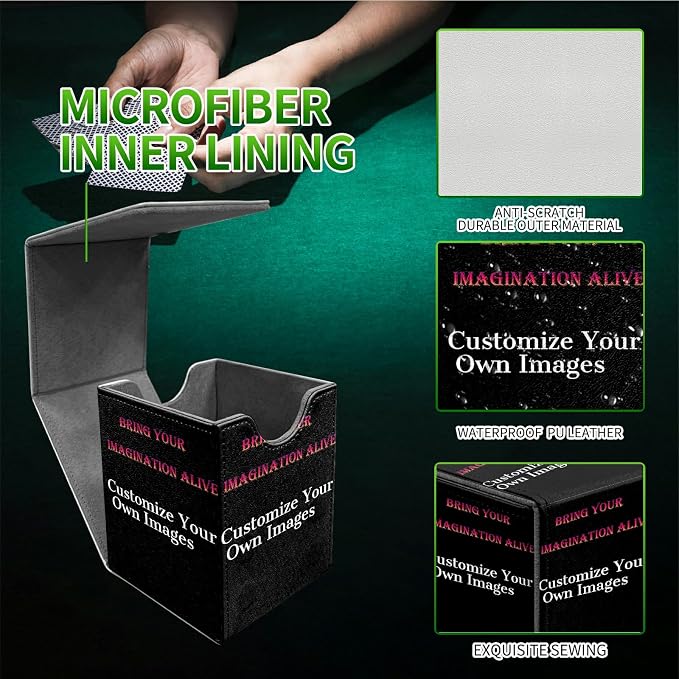 Custom Card Deck Box for MTG, Personalized Card Storage Case Fits 120+ Sleeved Cards, Premium Leather TCG Box with Strong Magnetic Closure for Magic, CCG, PTCG, Baseball Cards