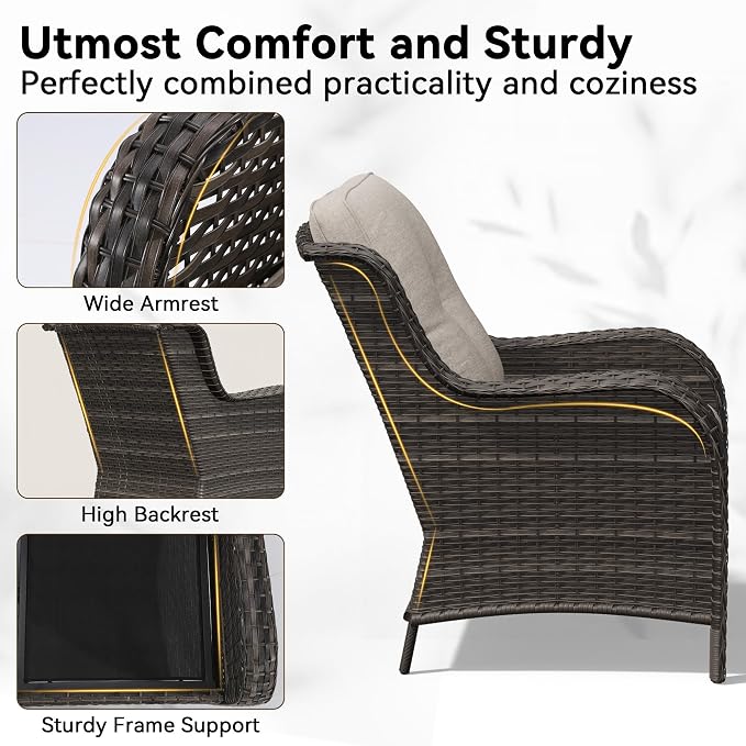 6 Piece Outdoor Wicker Patio Furniture Set, Patio Chairs Set with Thickened Olefin Cushions, High Back and Deep Seating, Hand-Woven PE Rattan for Porch, Deck