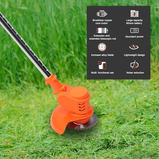 Cordless String Trimmer with Fast Charger, 2 X 2.1Ah Battery Powered Weed Wacker with Auto Line Feed, 21V Weed Eater, Lawn Edger, Cordless Grass Trimmer/Wheel Edger/Mini-Mower/Brush Cutter (Red A)