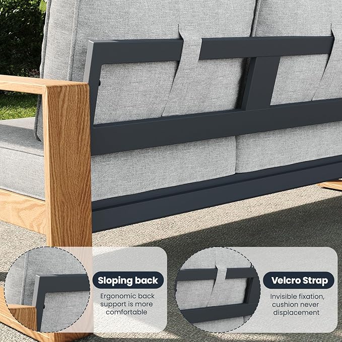 4 Pieces Aluminum Patio Furniture Set, Outdoor Conversation Sets with High Backrest Sofa and Coffee Table for Garden and Backyard