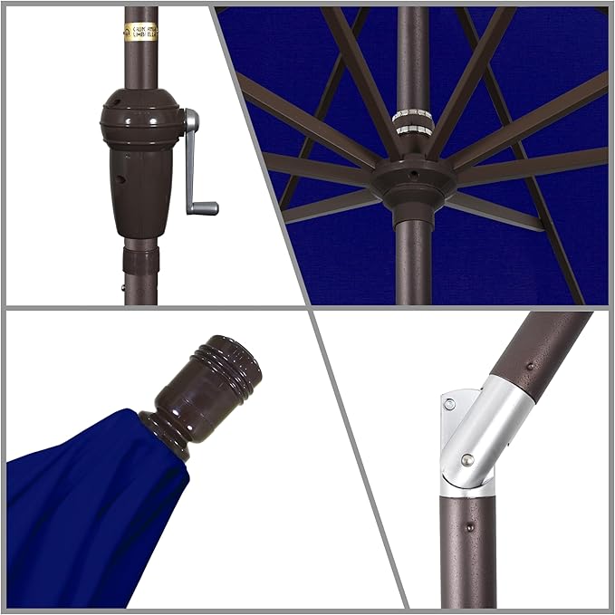 California Umbrella 9' Round Aluminum Market Umbrella, Crank Lift, Auto Tilt, Bronze Pole, Sunbrella Spectrum Cilantro