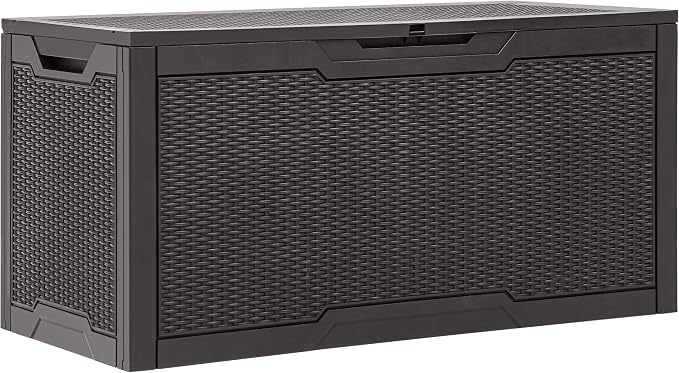 YITAHOME 100 Gallon Large Resin Deck Box Outdoor Storage Boxes for Patio Furniture, Outdoor Cushions, Garden Tools and Pool Supplies-Waterproof,Lockable (Dark Brown)