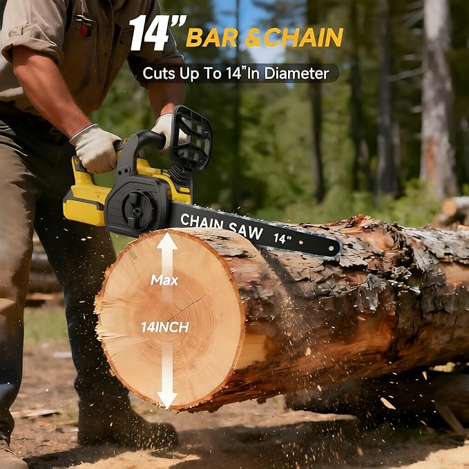 14-Inch Brushless Electric Chainsaw, Cordless Battery Powered Chain Saw Compatible with Dewalt 20V Battery with LCD Display, Auto Oiler, for Wood/Tree Cutting Pruning, Tool Only (Battery Not Included)