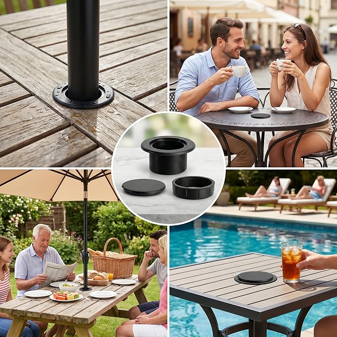 V TOWER Patio Table Umbrella Thicker Hole Ring Plug and Cap Set (Black)