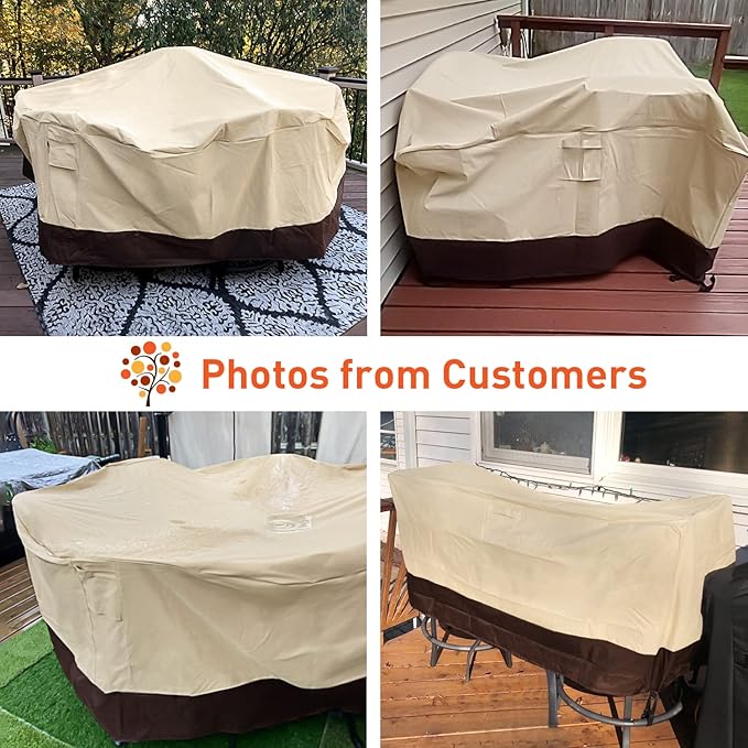 Arcedo Patio Bistro Cover, Waterproof Outdoor Furniture Cover, Heavy Duty Patio Bar Table and Chairs Covers, 80"L x 32"W x 30"H, Beige & Brown
