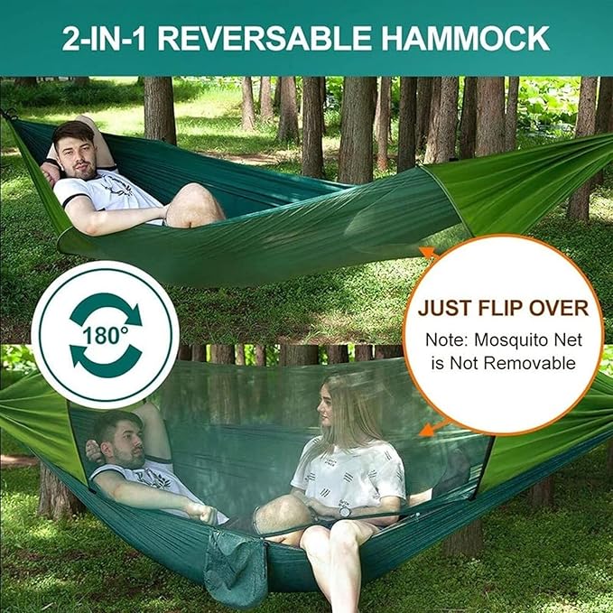 Hammock for Outside 290x140 Cm Camping Hammock with Mosquito Net 2 Person Pop-up Parachute Lightweight Hanging Tree Straps Swing Hammock Swing(A)