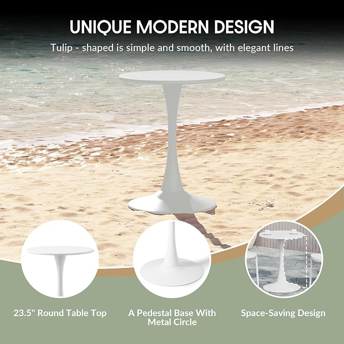 WestinTrends Playa 23.5" Round Outdoor Indoor Metal Cocktail Dining Table, White