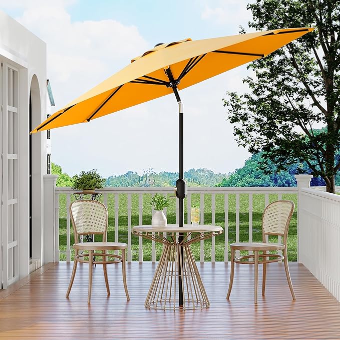 Garvee 10 ft Outdoor Patio Umbrella 8 Sturdy Ribs Outdoor Table Umbrella with Crank Lift & Push Button Tilt - UV Protection Waterproof Market Umbrellas for Pool, Deck, Yard, Garden, Yellow