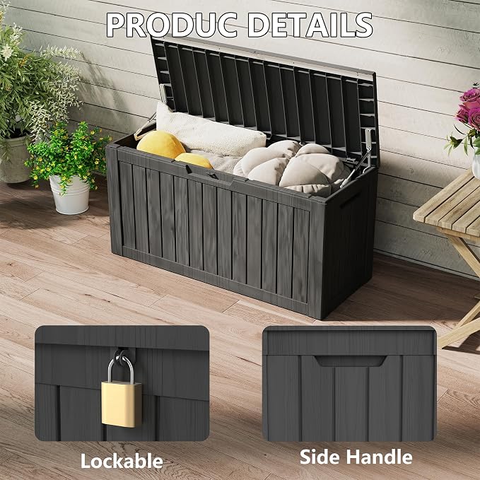80 Gallon Deck Boxes Outdoor Waterproof, Outdoor Storage Box with Lockable Lid & UV-Resistant for Patio Furniture, Outdoor Cushions, Garden Tools and Pool Supplies, Black