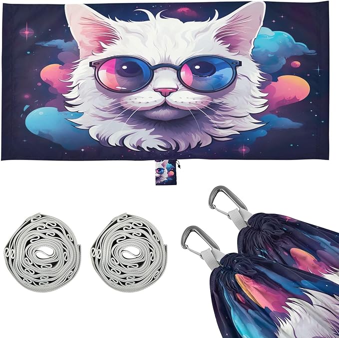 FRMG Cat Glasses Fashion Camping Hammock 500 lbs Capacity Portable Hammocks with Tree Straps & Attached Carry Bag, Camping Essentials Gear A0900128a