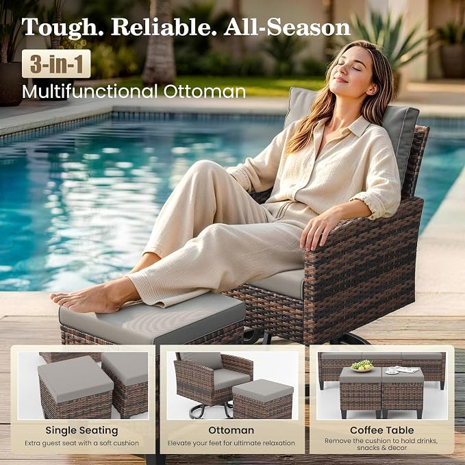 Amopatio Outdoor Patio Furniture Set, 6 Pieces Conversation Sofa with 360° Swivel Chairs, All Weather Wicker Outdoor Furniture for Backyard Garden Pool Deck,Grey