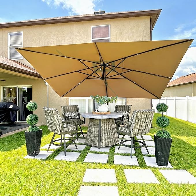 PURPLE LEAF 10' X 13' Patio Cantilever Umbrella Rectangle Umbrella Outdoor with Aluminum Offset Antique Bronze Hanging and 360° Rotation for Pool Garden Deck Patio, Beige
