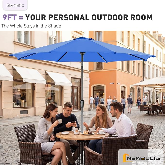 NEWBULIG Patio Umbrella, Outdoor Table Umbrellas with Push Button Tilt and Crank, Sturdy Ribs, Waterproof, UV Protection and Fade Resistant, for Pool, Garden, Market, Backyard