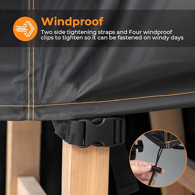GARPROVM Picnic Table Covers Outdoor Patio Picnic Table Bench Cover 70 / 72 Inch Waterproof 420D Heavy Duty Oxford Cloth Windproof Anti-UV, Black