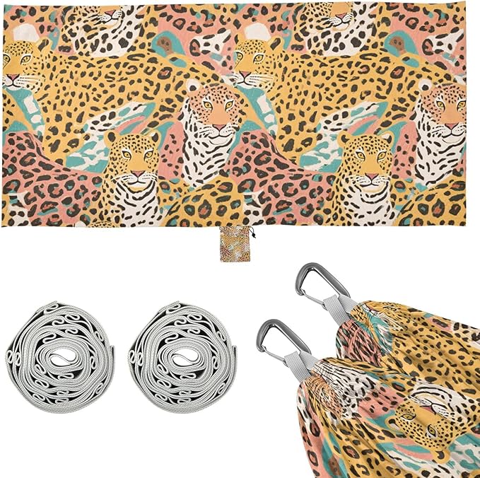 Animal Cartoon Leopard Brown 330lb Capacity Hammocks with Hanging Ropree Hammock for Outside Patio Backyard Poolside hamaca para adultos