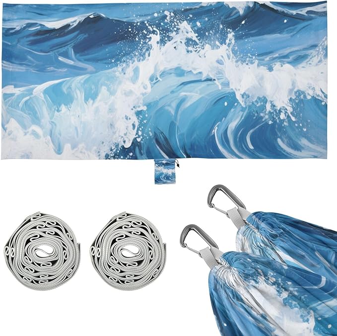 Blue Waves Hammocks with Hanging Rope Indoor Hammock for Indoor Outdoor Patio