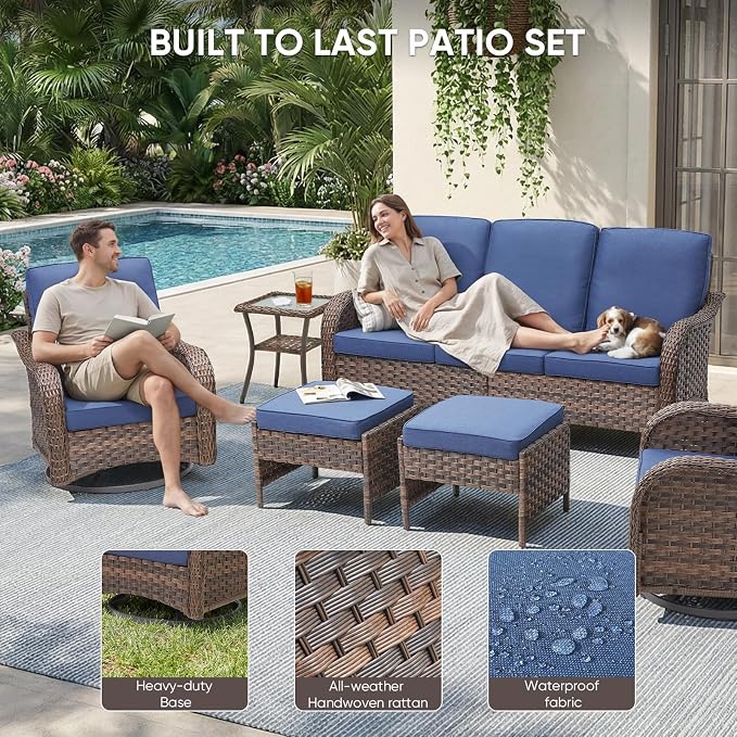 Outdoor Patio Loveseat, All-Weather Hand-Woven PE Wicker 2 Seat Sofa with Thick Cushions, High Back & Deep Seat, Ergonomic Design for Porch, Deck, Balcony, Garden, and Backyard(Blue)