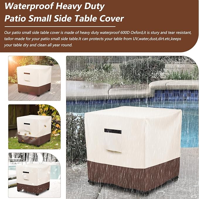 Waterproof Patio Small Side Table Cover,Square Outdoor Ottoman Covers,Heavy Duty 600D Patio Wicker Side Table Cover,Fits Square PatioTable, All-Weather Furniture Protection.26''W x 26''D x 18''H