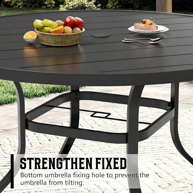 SUNCROWN 7 - Piece Outdoor Dining Set, Patio Furniture Set with 6 x Textilene Dinning Chairs and 53" Metal Round Table with Umbrella Hole for Lawn Garden Backyard Deck, Grey