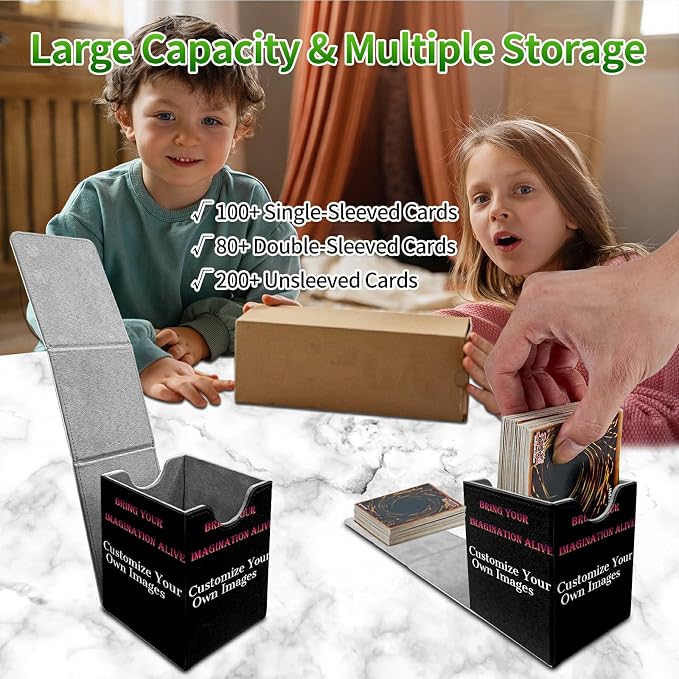Custom Card Deck Box for MTG, Personalized Card Storage Case Fits 120+ Sleeved Cards, Premium Leather TCG Box with Strong Magnetic Closure for Magic, CCG, PTCG, Baseball Cards
