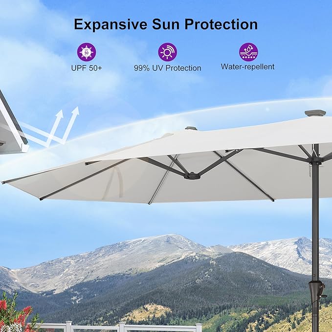 PURPLE LEAF 13ft Double-Sided Patio Umbrella with Base Included Market Rectangle Umbrella Outdoor Table Umbrella with Crank for Pool Garden Deck, Cream